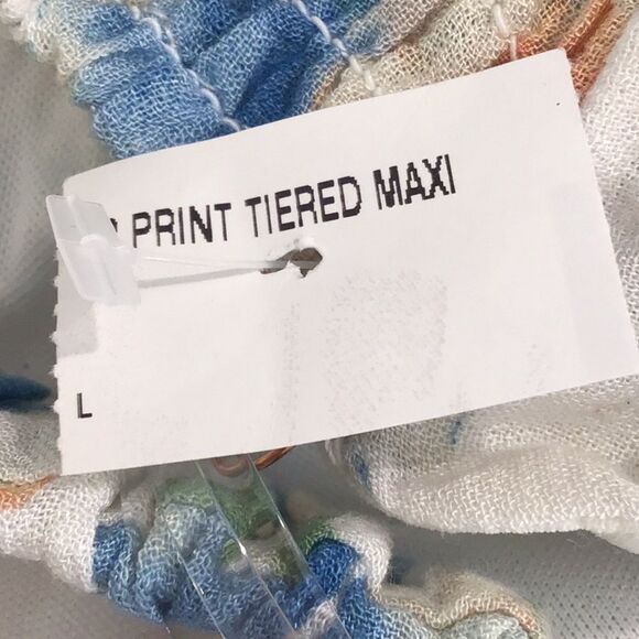 Penelope Rose White Blue Peach Floral V Neck Tiered Maxi Tank Dress NEW - Picture 16 of 16